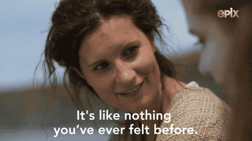 GIF of Callie Cooke on Brittania saying &quot;It&#x27;s like nothing you&#x27;ve ever felt before.&quot;