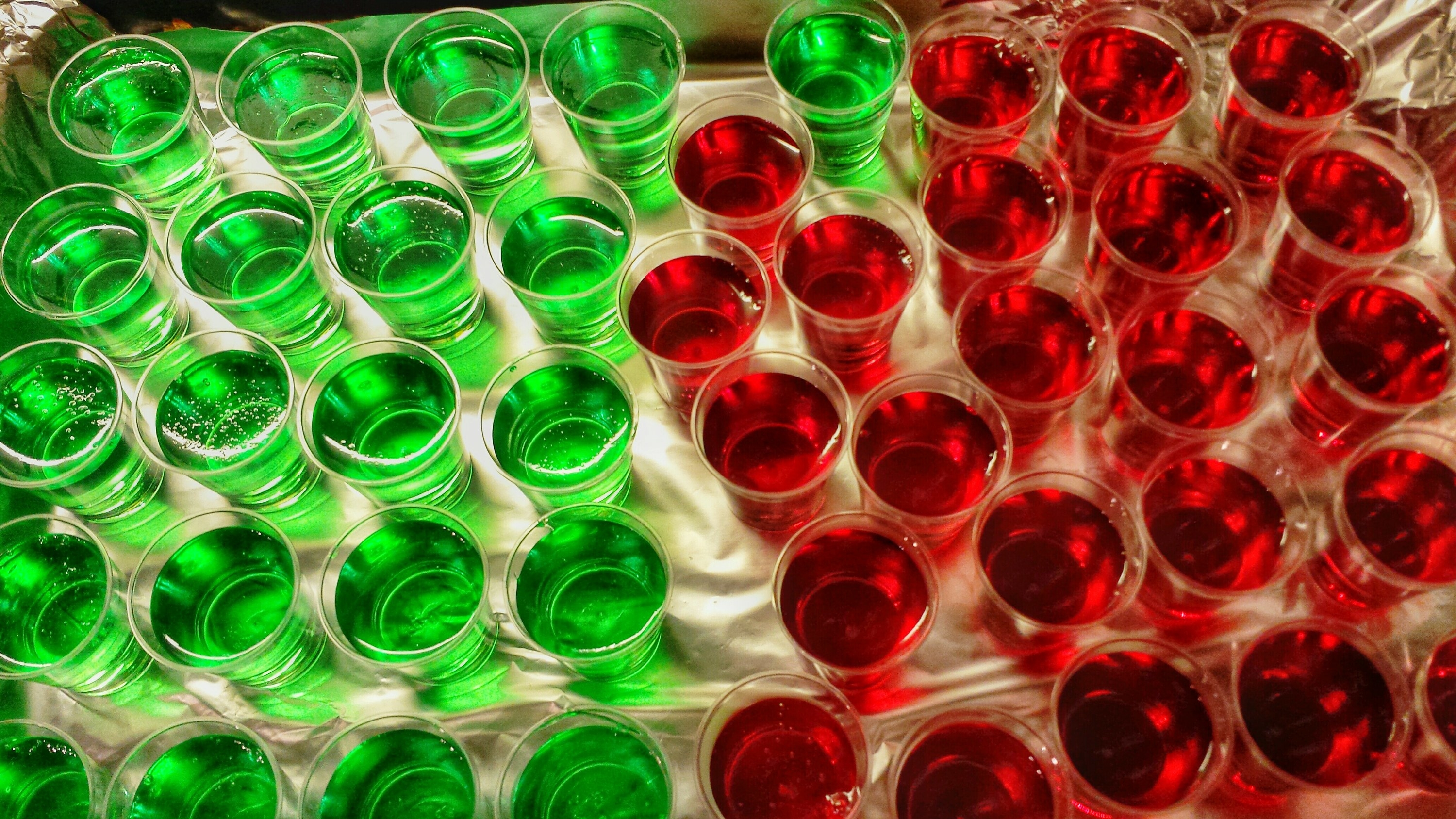 Cups of red and green jell-o