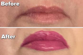 Before and after close-up of reviewer using the product