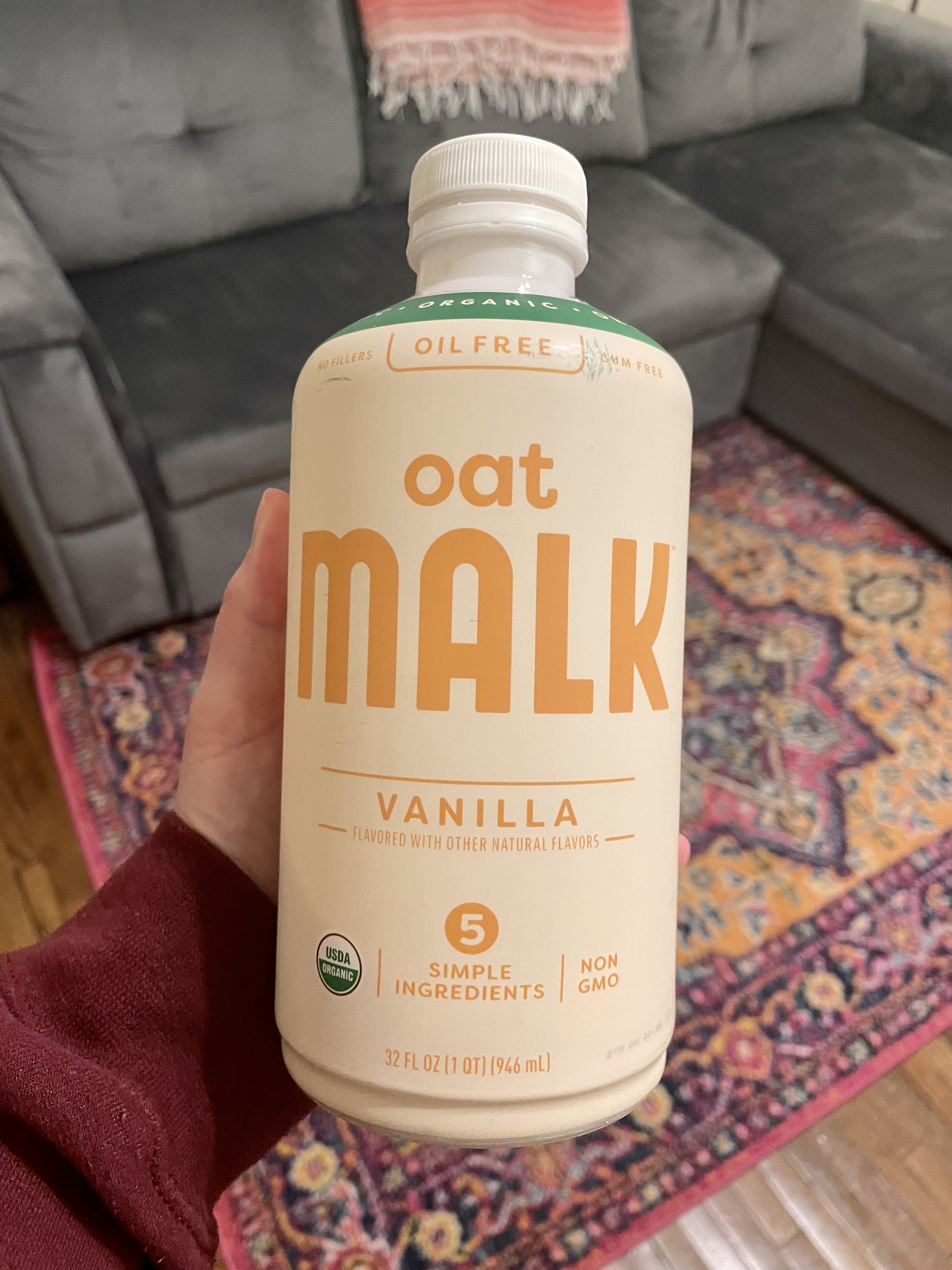 bottle of vanilla oat milk