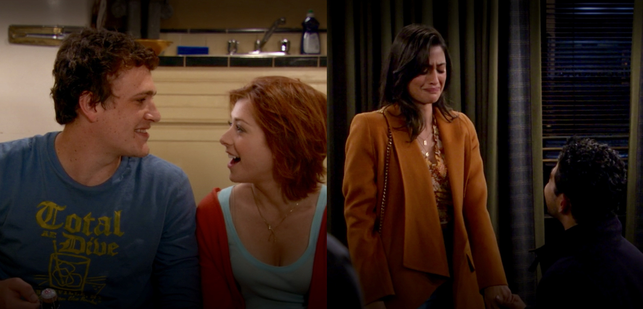 Marshall and Lily (left) and Sid and Hannah (right) getting engaged on their respective shows