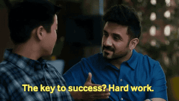 Character saying the key to success is hard work