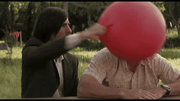 Jason Schwartzman hits Mark Wahlberg in the face with a ball in the movie &quot;I Heart Huckabees&quot;