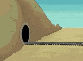 A graphic of a train trying to go through a tunnel that&#x27;s too small for it