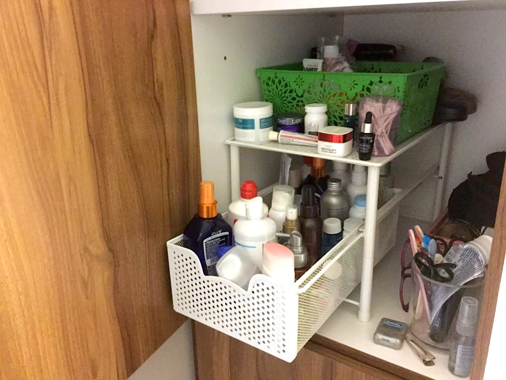 Basket Elastic Items Sponge Useful Home Kitchen Organizer Storage Shelf Gadget 