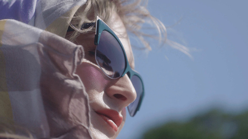 Close-up of a person wearing a scarf and glasses