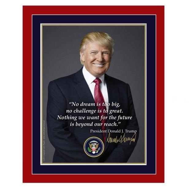 A poster of Donald Trump that uses the wrong &quot;to&quot; in sentence &quot;no challenge is to great&quot;