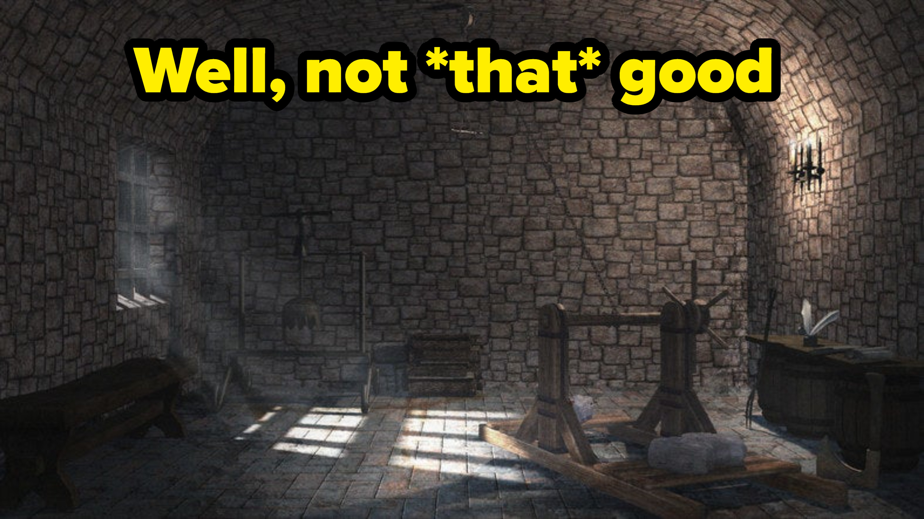 A medieval dungeon with a caption