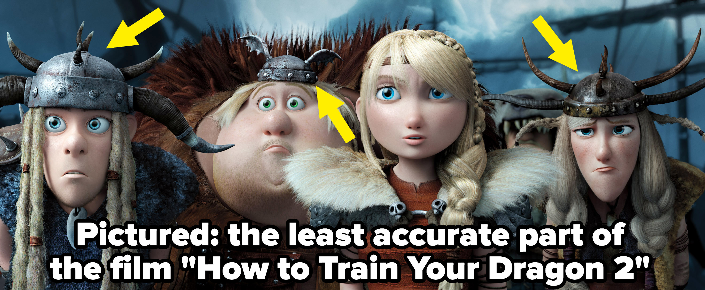Warriors wearing horned helmets in the movie How to Train Your Dragon 2