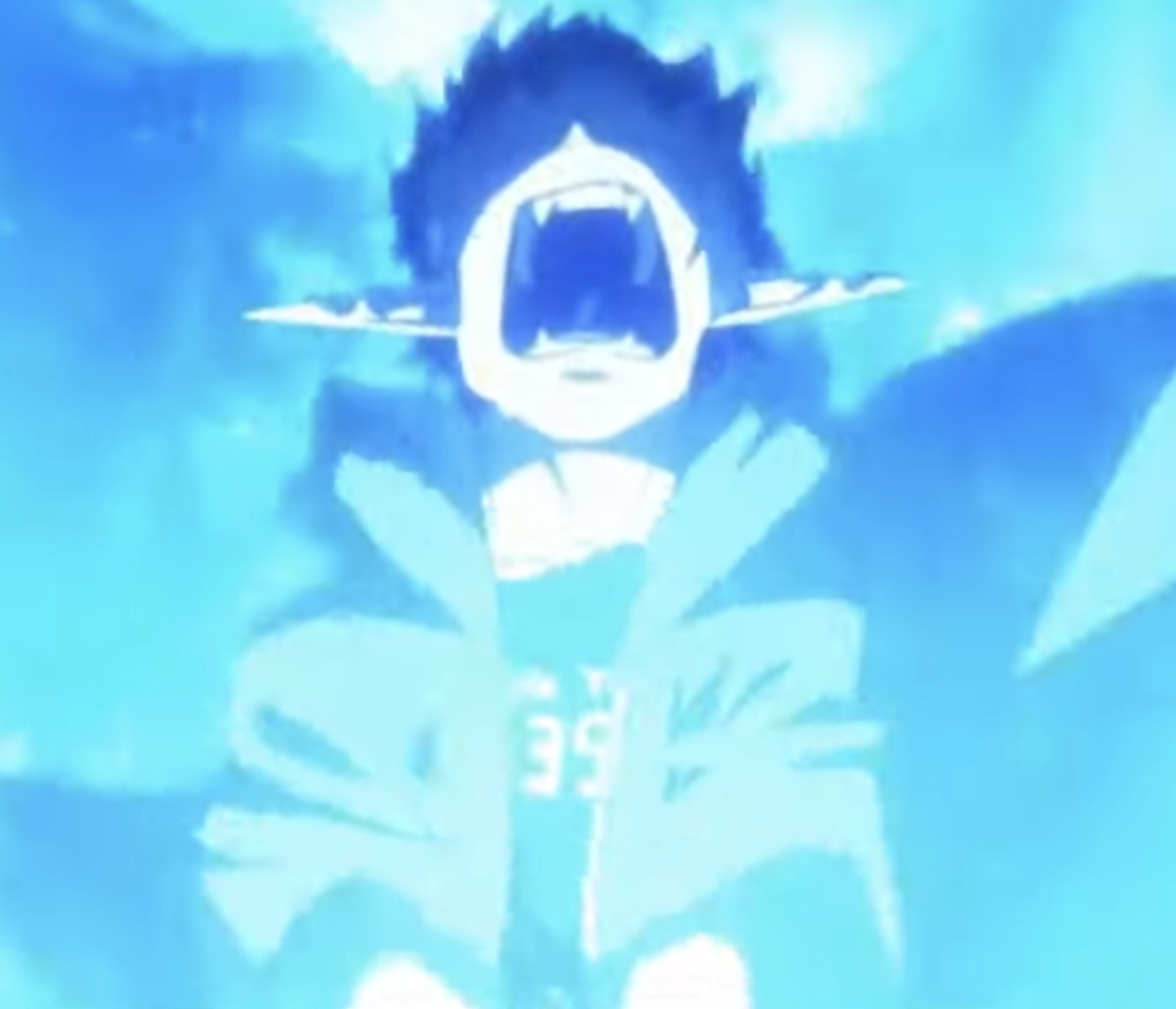 Rin screaming in pain trying to control his blue flame