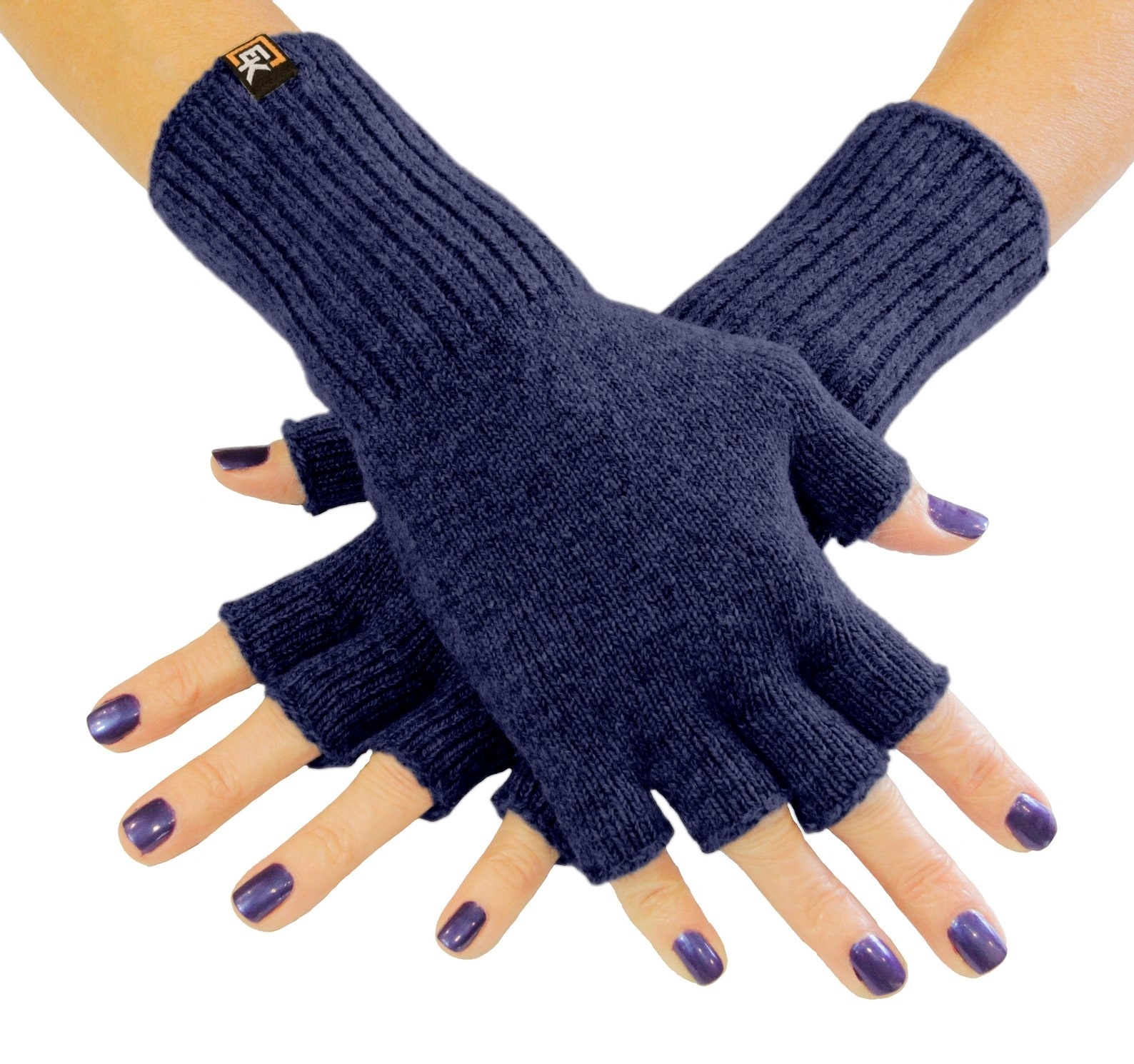 The fingerless gloves in blue