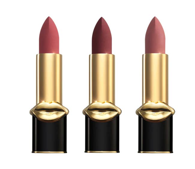 three lipstick tubes in different nude shades