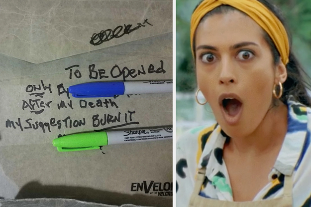 envelope that says "to be opened only after my death - my suggestion burn it" with a shocked reaction image
