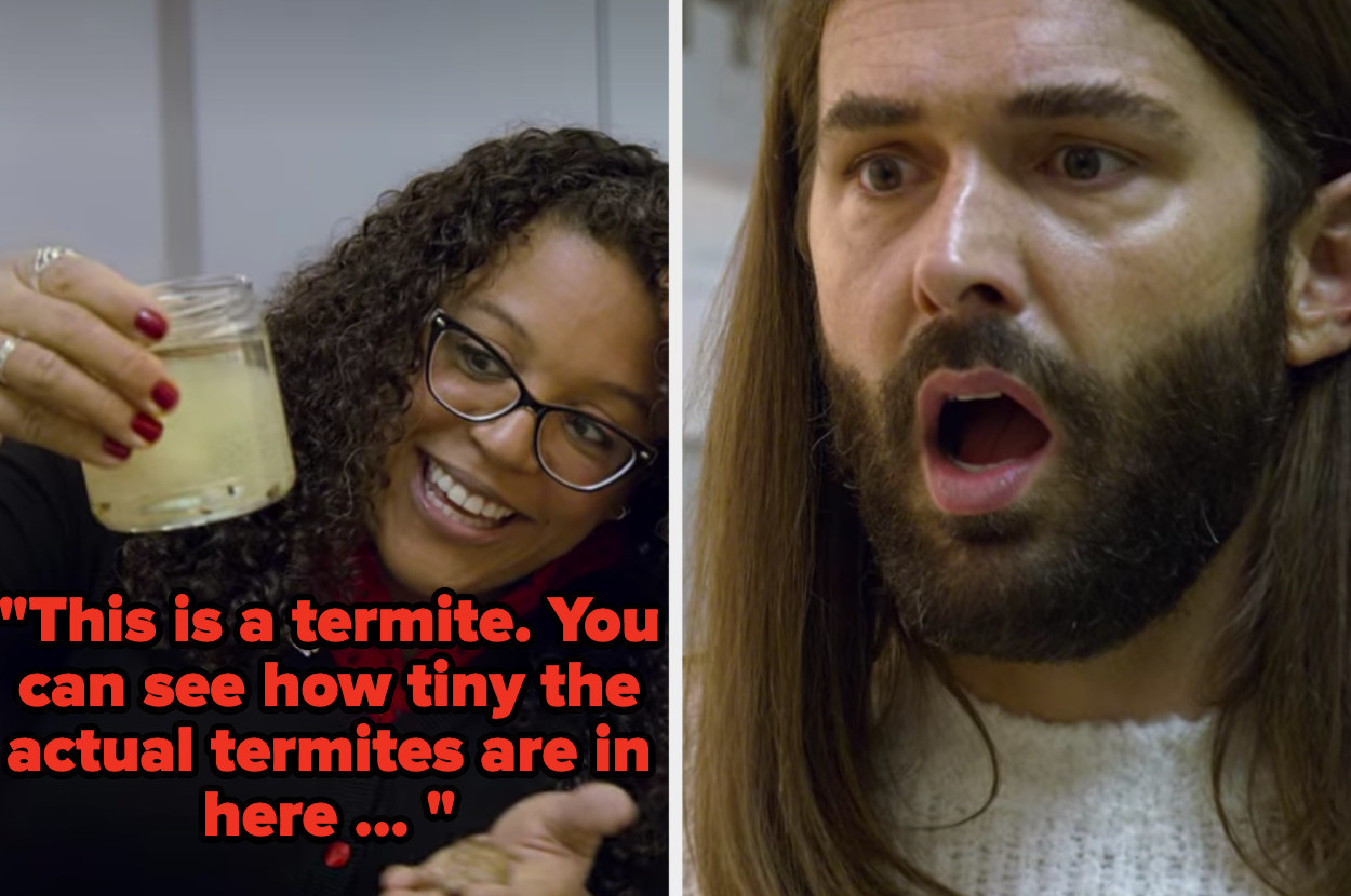 Jonathan Van Ness is amazed at the termites he&#x27;s being shown by Dr. Jessica Ware