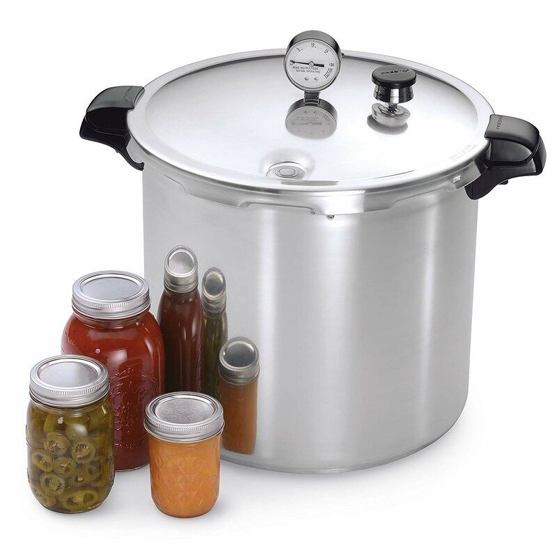 An image of a 23-quart aluminum pressure canner and cooker