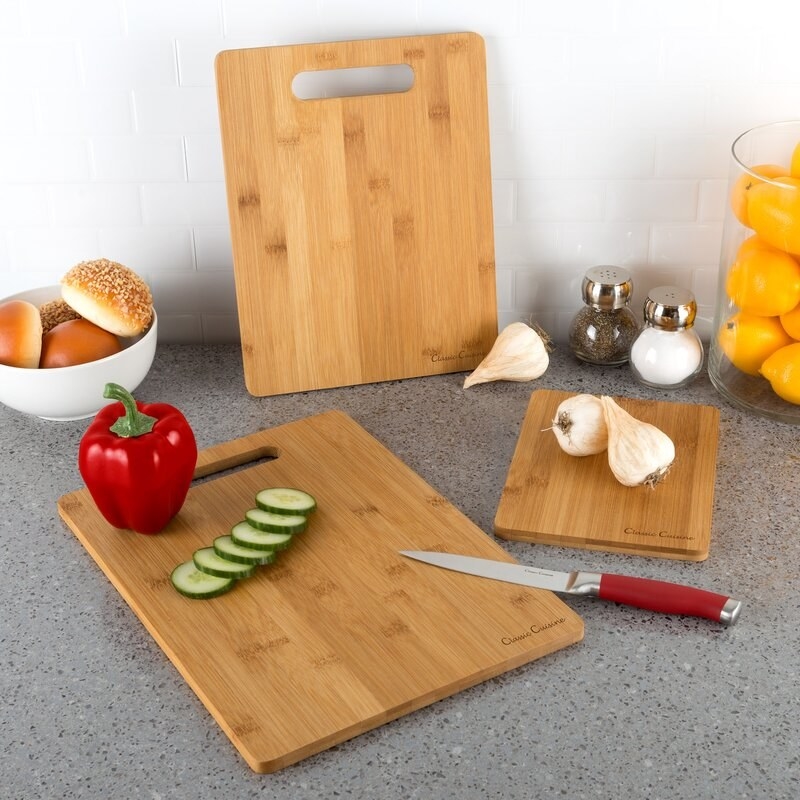 An image of a 3-piece bamboo cutting board set