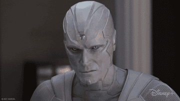 Paul Bettany as Vision levitates and looks up as he says