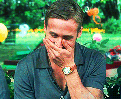 Ryan Gosling as Jacob Palmer laughs as he covers his hand with his mouth in &quot;Crazy, Stupid, Love&quot;