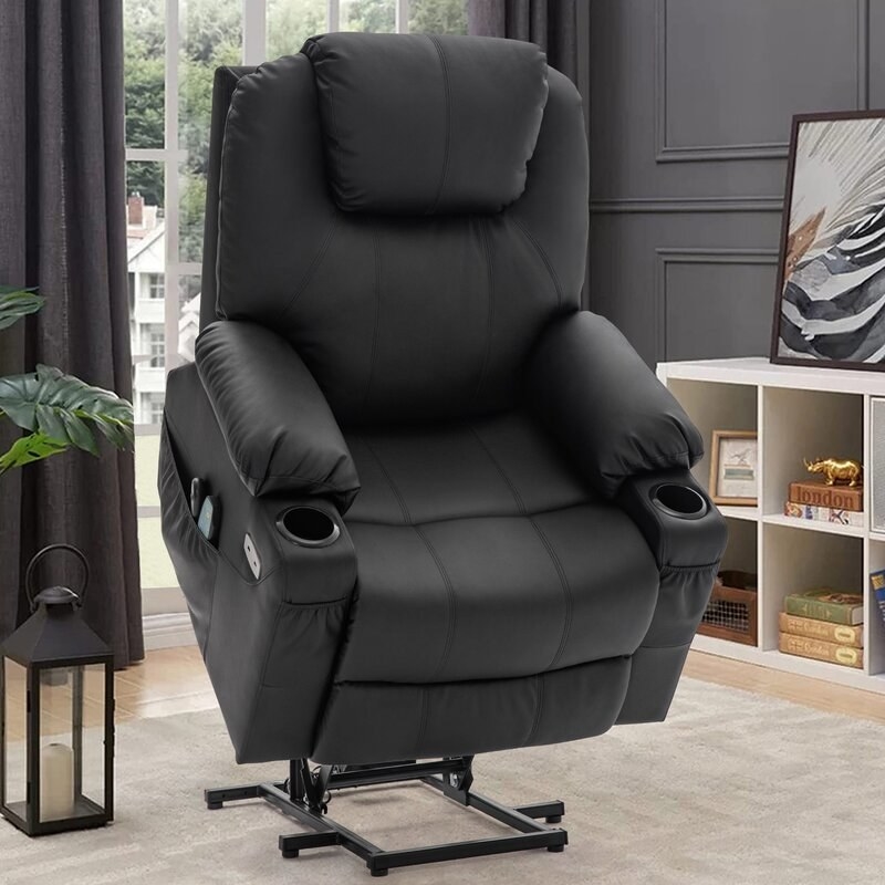 A black massage chair in a home