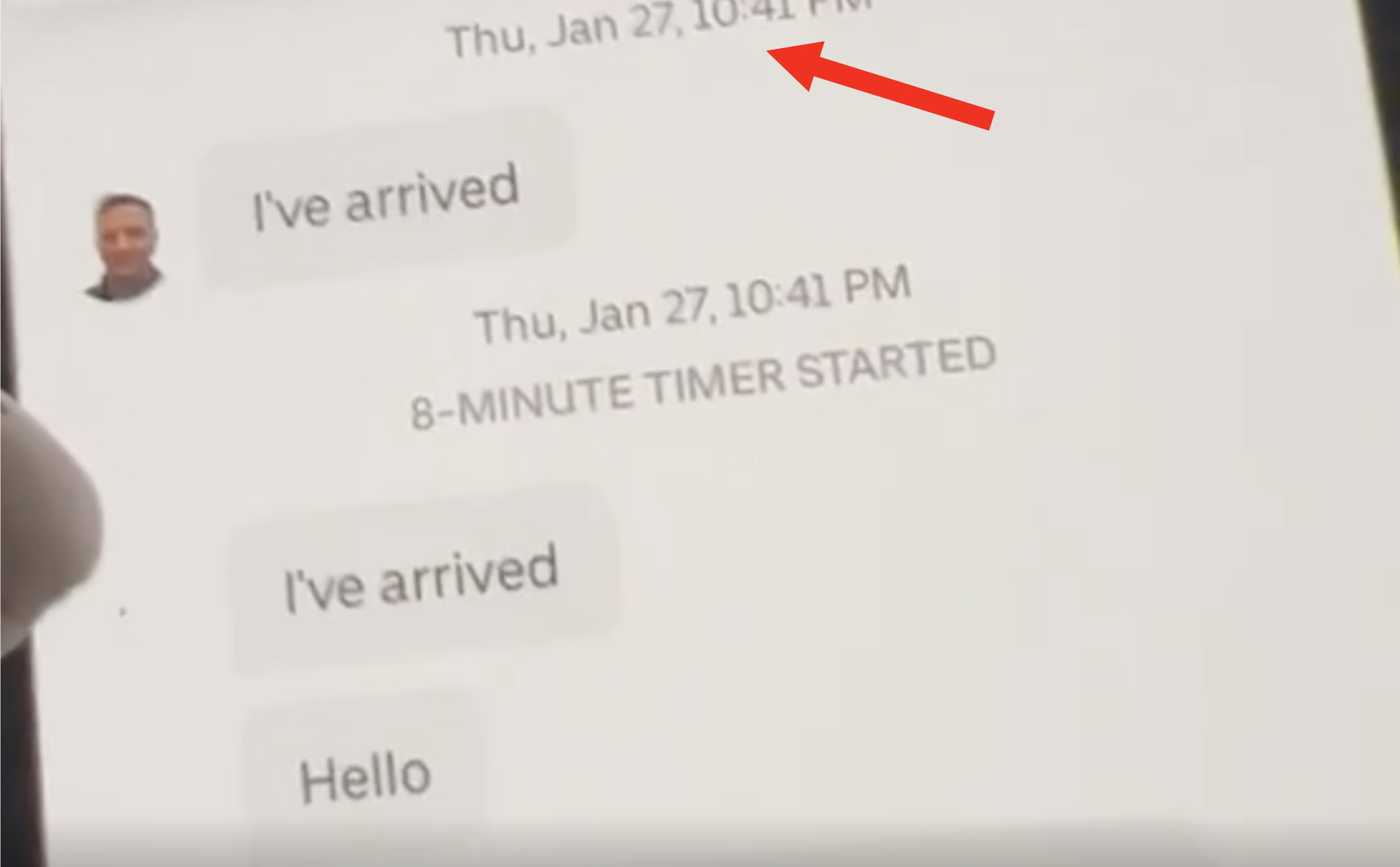 Screenshot showing driver&#x27;s &quot;I&#x27;ve arrived&quot; text