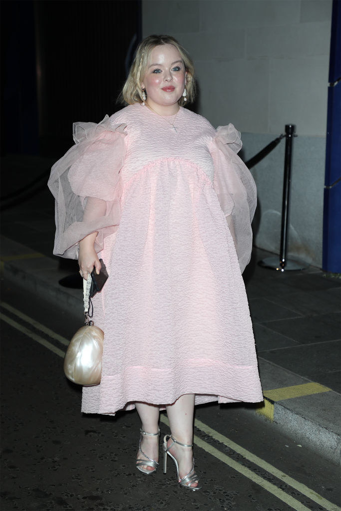 Nicola seen outside wearing a lovely chiffon dress and heels