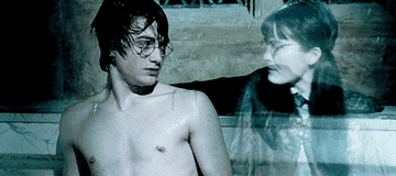 Moaning Myrtle edging closer to Harry in the bath in The Goblet of Fire.