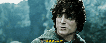 Frodo comically saying &quot;roast chicken?&quot; to Sam.