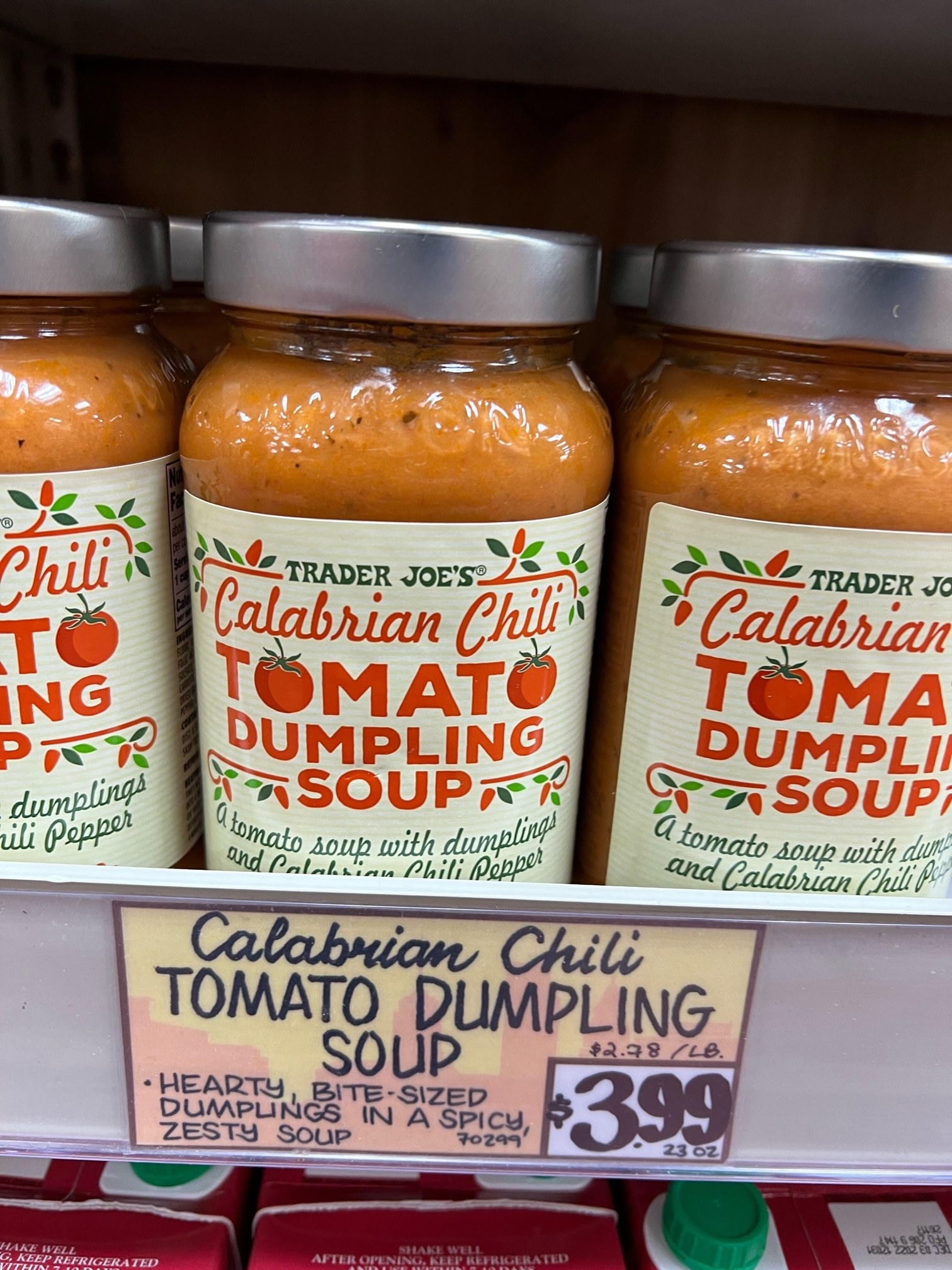 Jars of Calabrian Chili Tomato Dumpling Soup.