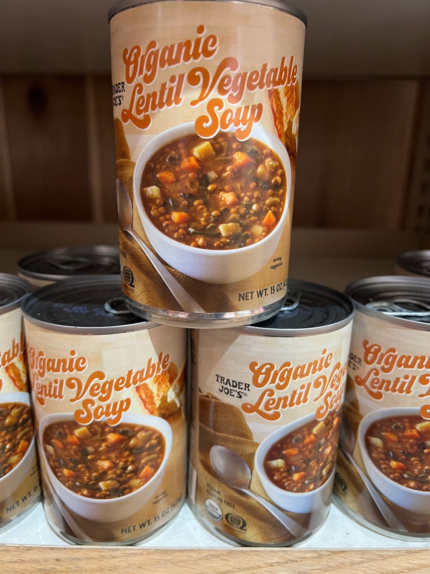 Cans of Organic Lentil Vegetable Soup