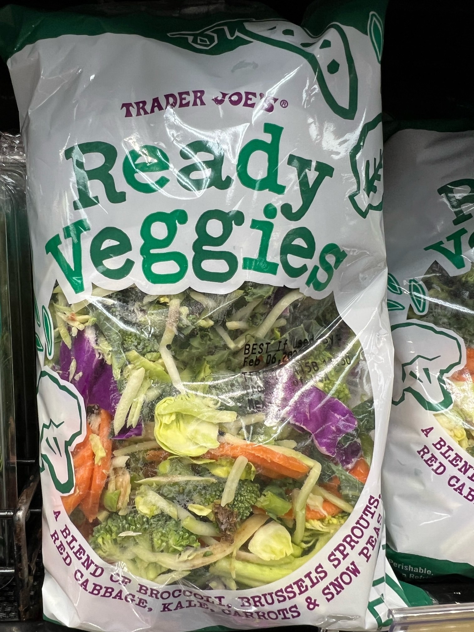 A bag of mixed chopped vegetables