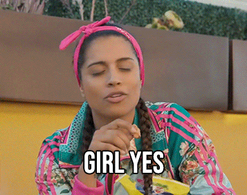 A girl with a pink headband emphatically saying &quot;girl yes&quot;