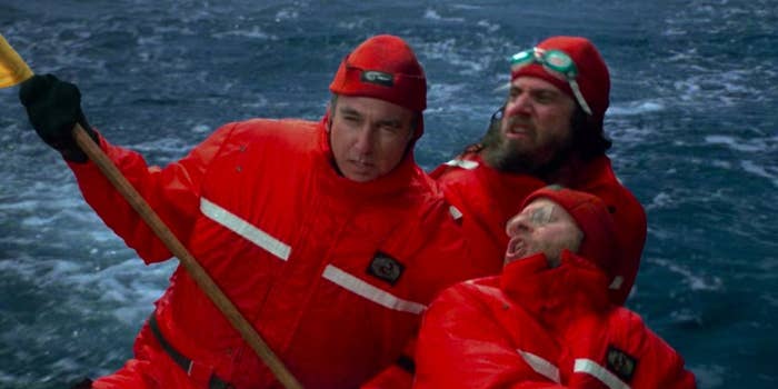 Russell Dalrymple with two members of Greenpeace on a raft in the ocean in &quot;Seinfeld&quot;