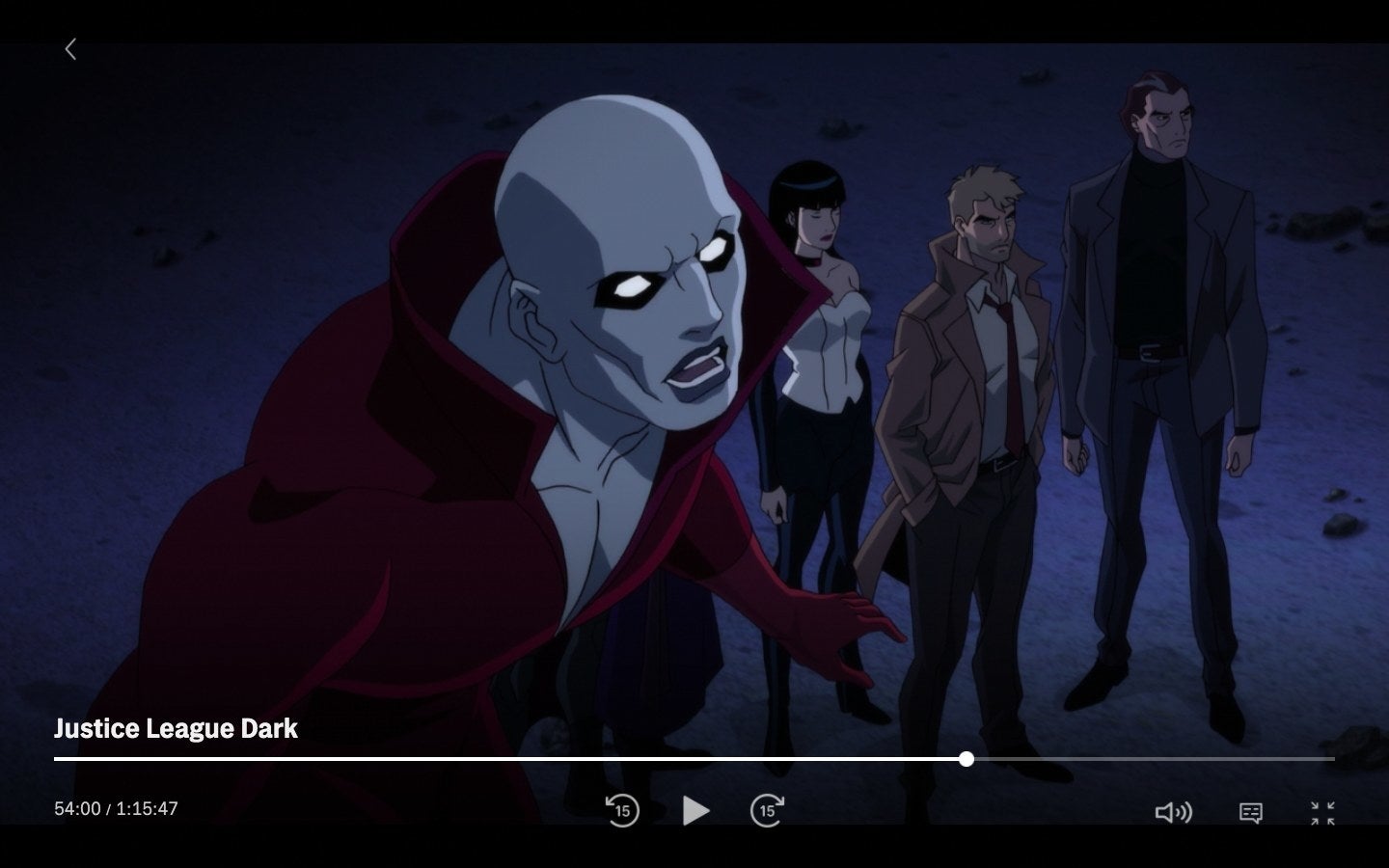 Deadman hovering in the air with Zatanna, John Constantine, and Jason Blood in the background in "Justice League Dark"