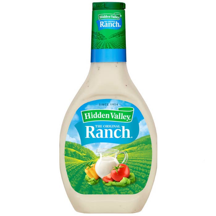 A bottle of Hidden Valley Ranch dressing.