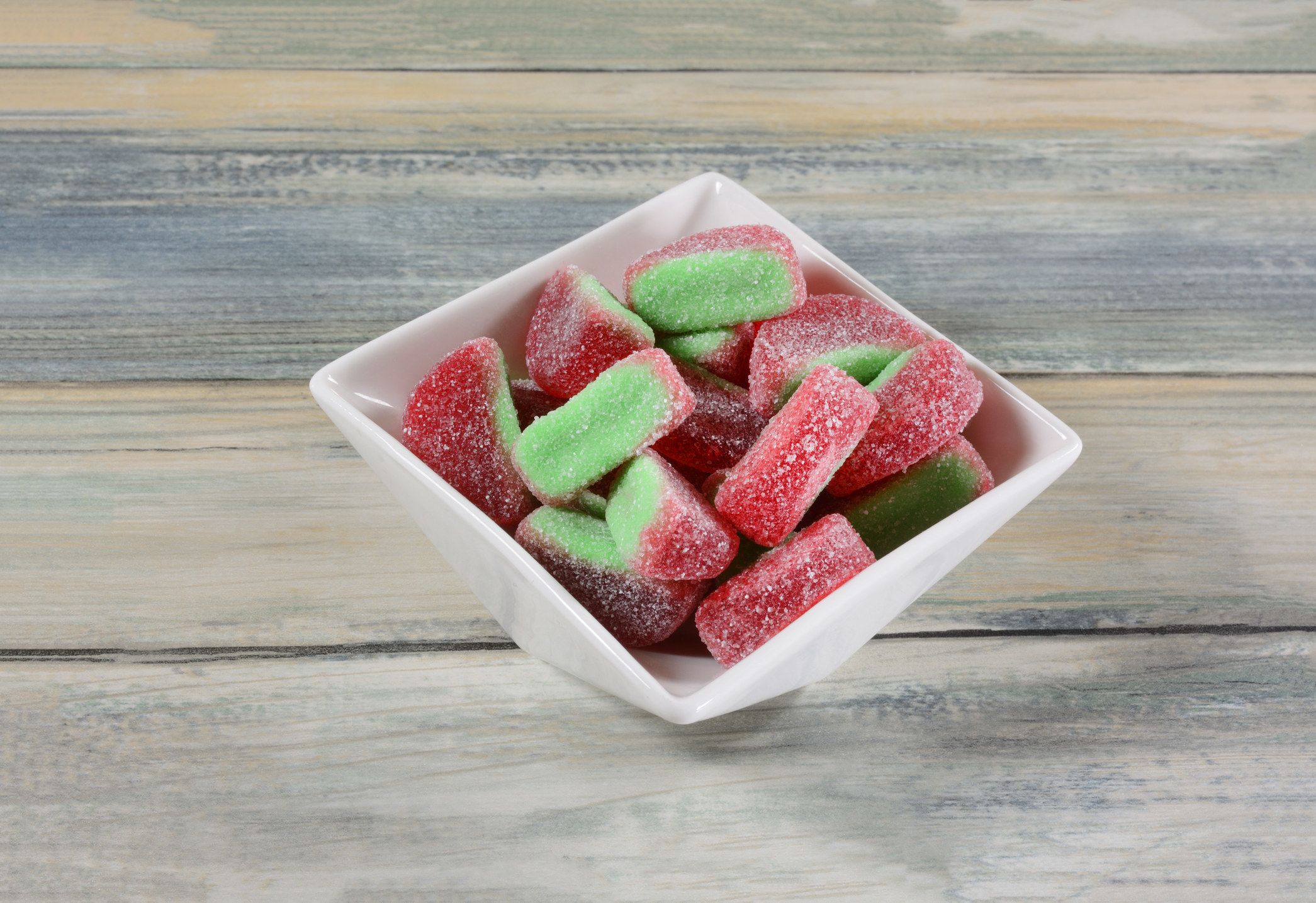Sour watermelon candy in a bowl.