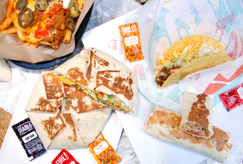 A spread of Taco Bell food.