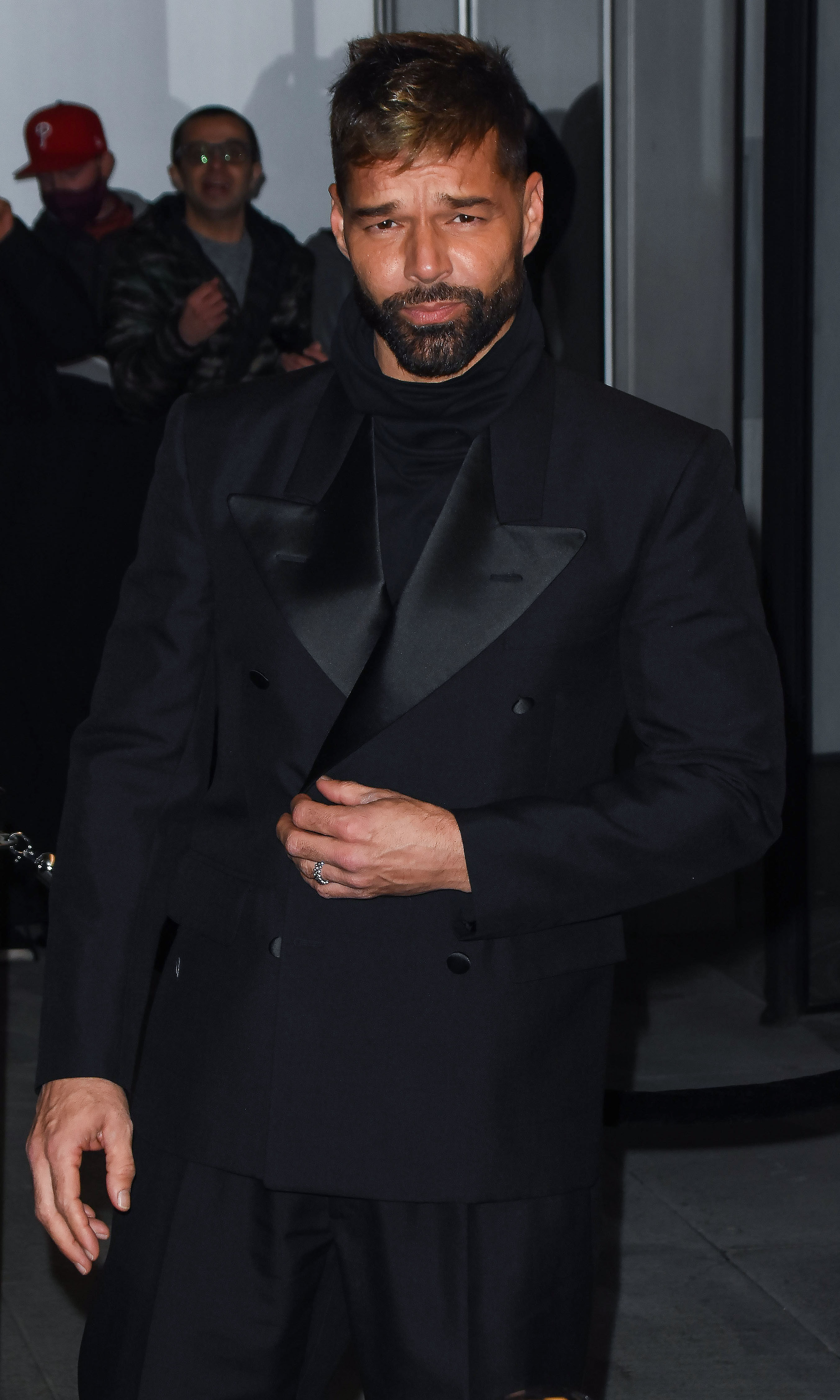 Eicky is seen in NYC in a suit and rocking a beard