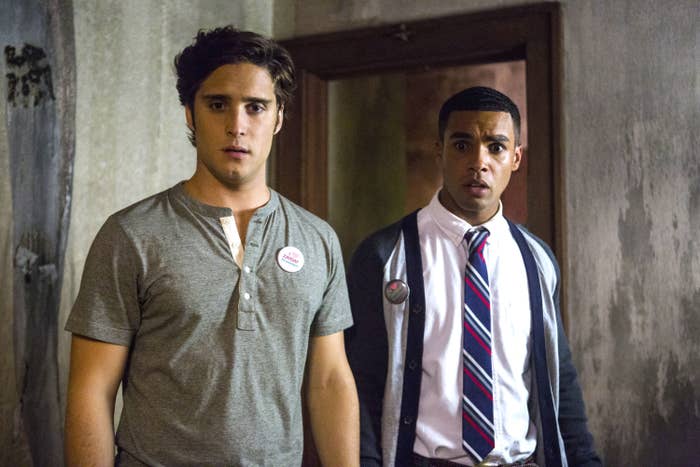 Lucien Laviscount playing Earl Grey in scream queens with a shocked expression on his face