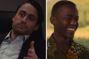 A close up of Kieran Culkin in a striped button up shirt and a close up of Ncuti Gatwa as he smiles