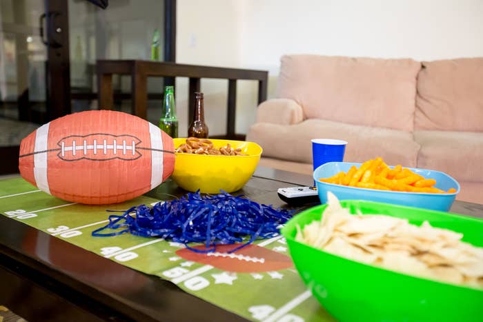 A table bedecked with Game Day decorations