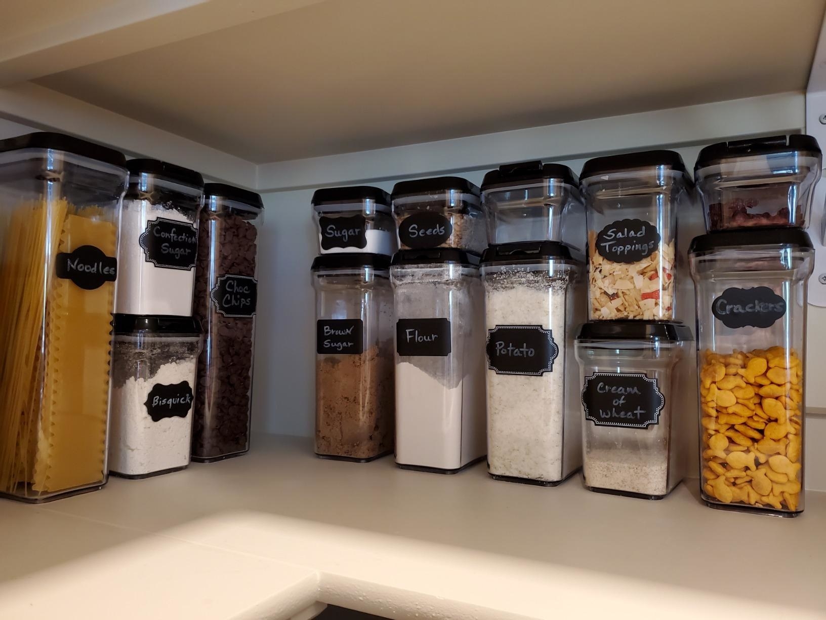 reviewer image of a pantry shelf organized with airtight containers