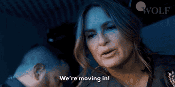 A gif of a cop saying &quot;We&#x27;re moving in&quot;