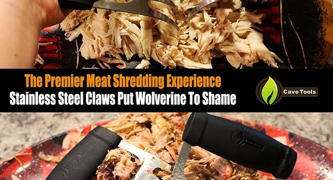 person holding claw tools while shredding chicken