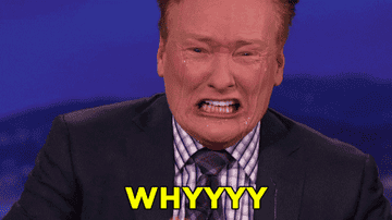 Conan O&#x27;Brien screaming &quot;why&quot; as he cries on his talk show &quot;CONAN&quot;