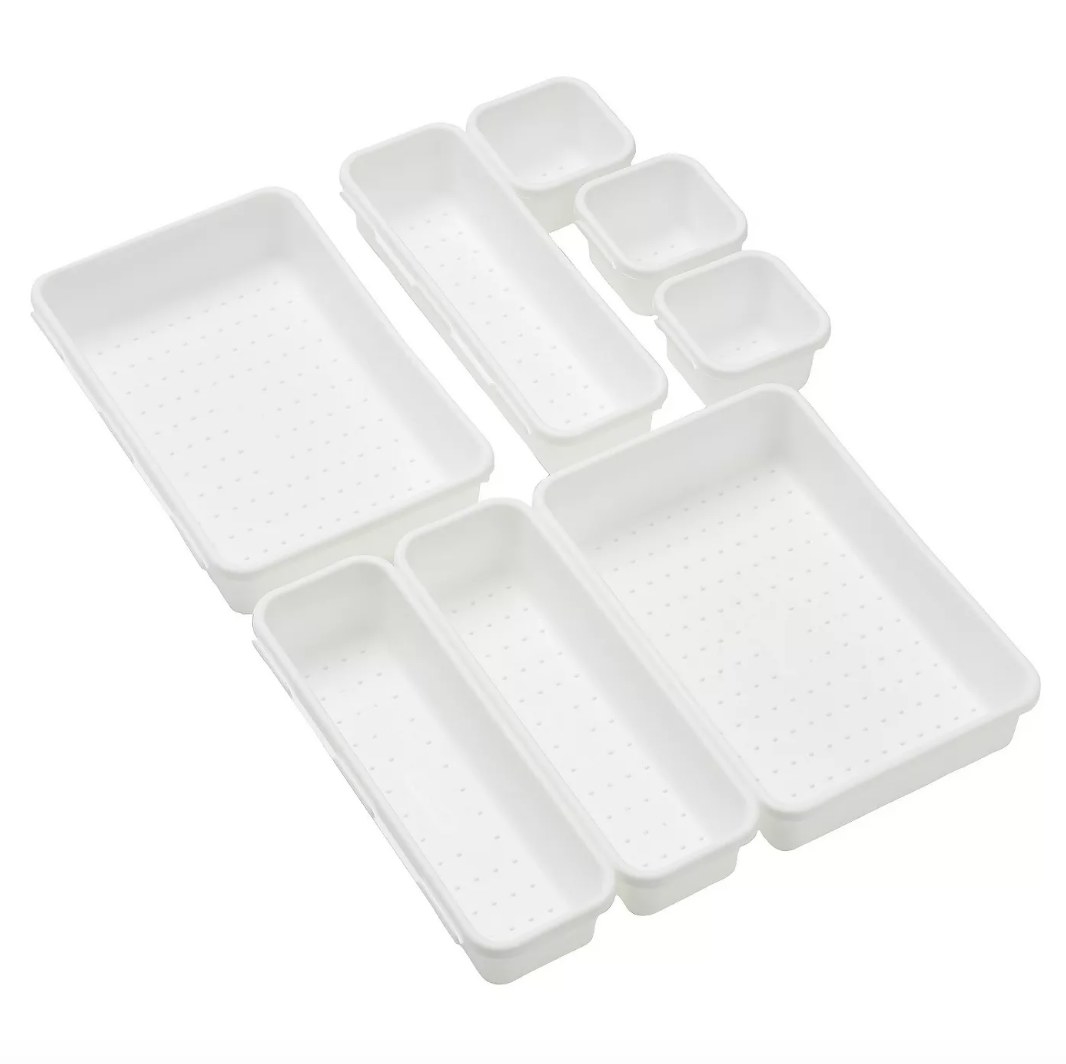 8 piece white plastic drawer organization system