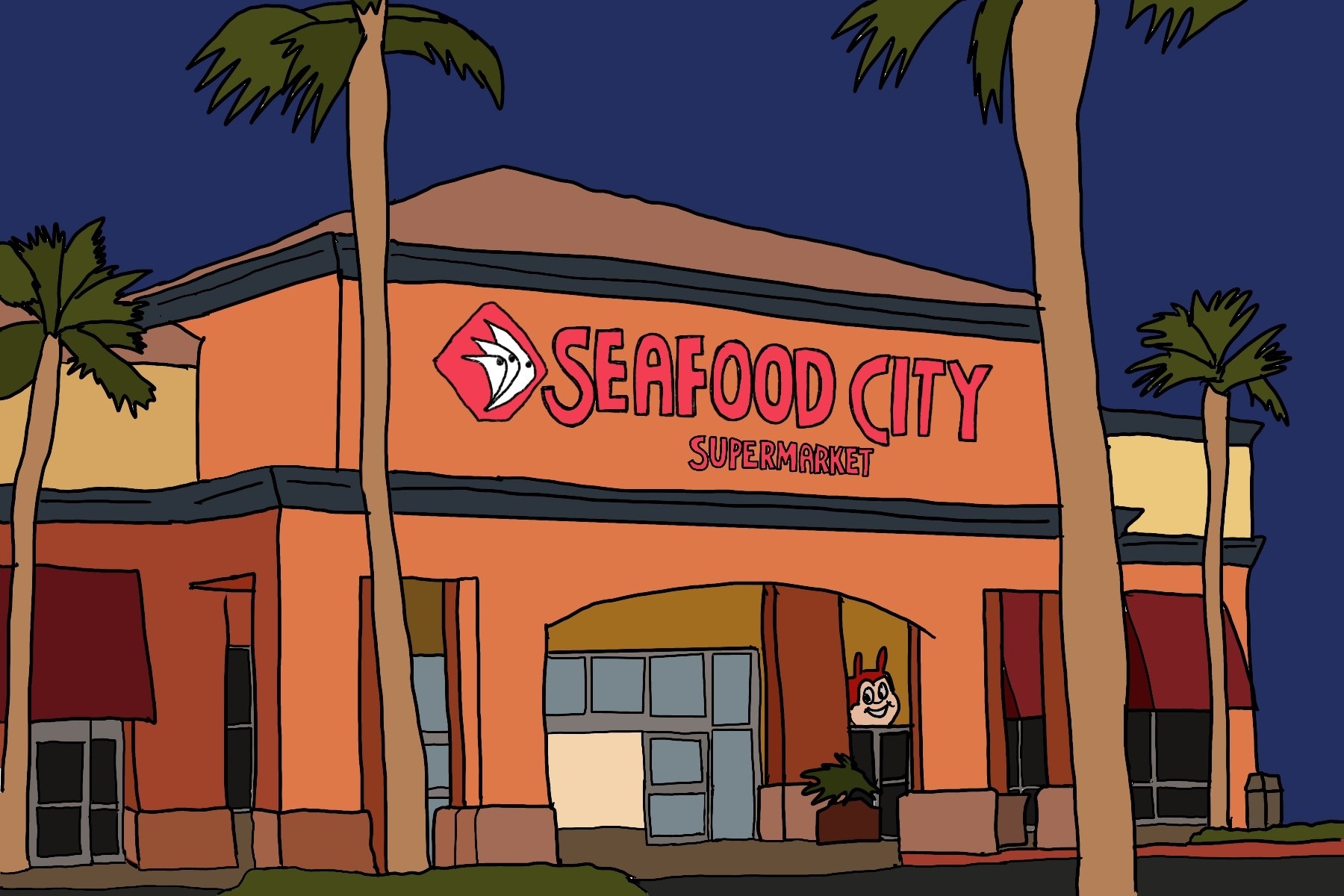 Illustration of grocery store Seafood City in Las Vegas