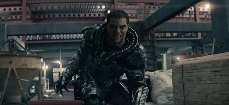 General Zod crouching at the top of a building under construction in &quot;Man of Steel&quot;