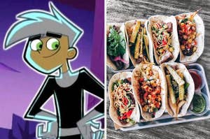 Danny Phantom is on the left with a tray of tacos on the right