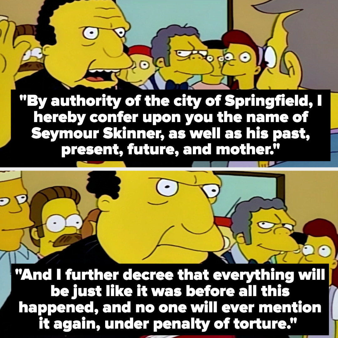 judge declares that the fake Skinner is now Skinner forever and that no one is allowed to mention the events of the episode ever again under penalty of torture