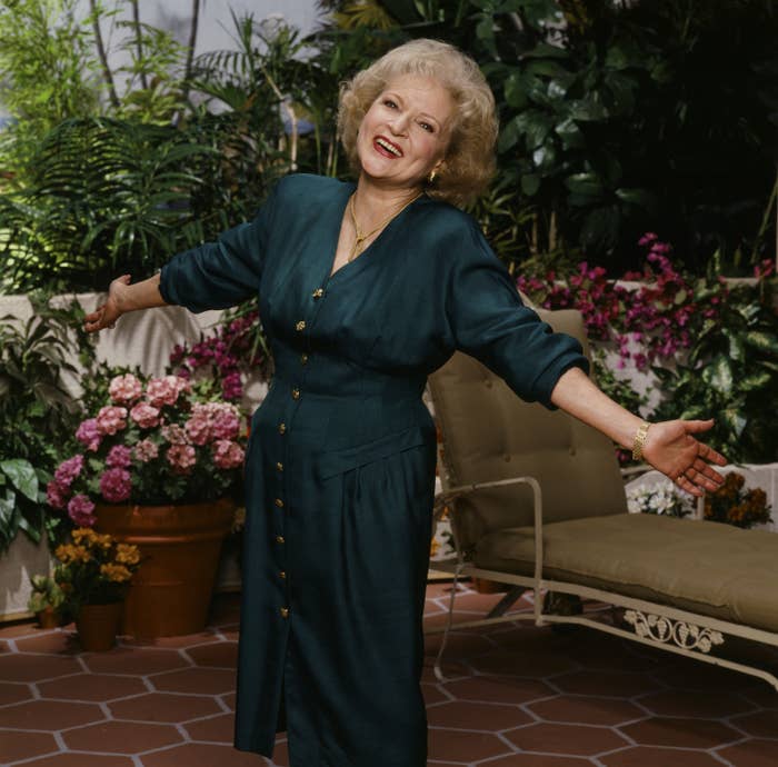 Betty White as Rose Nylund on set for Season 5 of &quot;The Golden Girls&quot;
